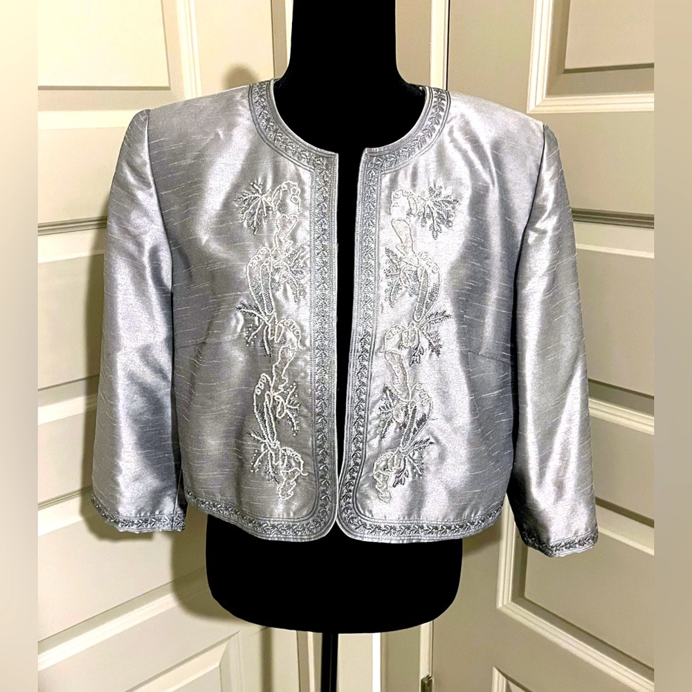 Donna Morgan Silver Embroidered Blazer